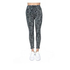Women's Black and White Swirl Patterned Jogger Pants with Adjustable Drawstring